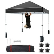 TROPOW 10x10 Ft Pop Up Canopy Tent, 1-Person Setup Pop Up Canopy Tent Instant Portable Shelter,Outdoor Patio Portable Canopy with 1-Button Push,4 Sand Bags,Roller Bag,Black