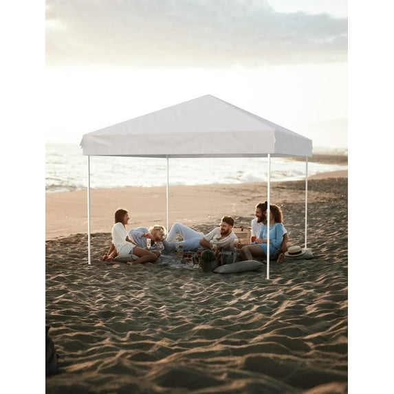 TROPOW 10x10 Pop Up Canopy - Outdoor Canopy Tent with Portable Roller Bag - One Button Push Setup, 3 Adjustable Height, 4 Weight Bags, 8 Stakes & 4 Guy Ropes Included,White