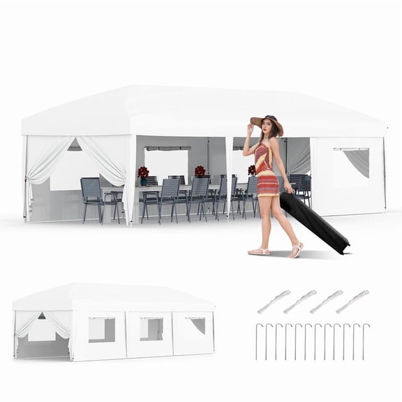 TROPOW 10x30 Pop Up Canopy Tent, Outdoor Tent with 3 Adjustable Height, Easy Set Up Canopy with 4 Sandbags & Carrying Bag for Camping, Parties, Outdoor Events