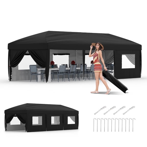 TROPOW 10x30 Pop Up Canopy Tent, Outdoor Tent with 3 Adjustable Height, Easy Set Up Canopy with 4 Sandbags & Carrying Bag for Camping, Parties, Outdoor Events