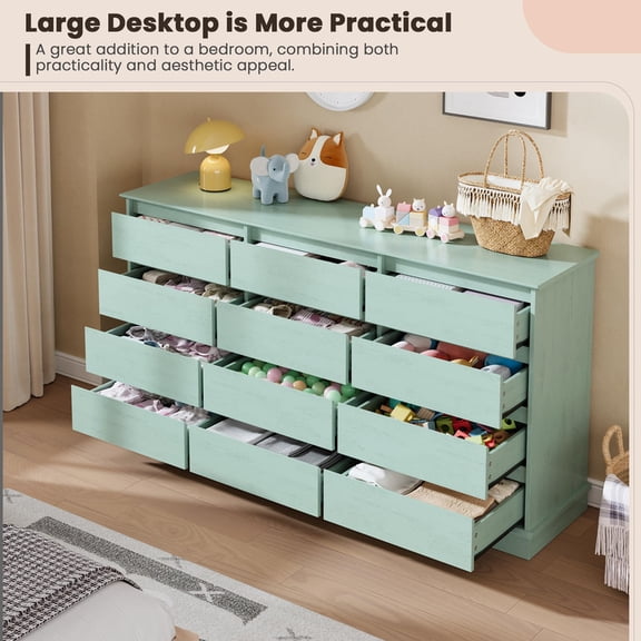 TROPOW 12 Drawer Dressers for Bedroom, Chest of Drawers with Deep Drawers, Large Double Dresser for Closet with Wide Top, Horizontal Wooden Dresser for Living Room, Hallway, Kids Room