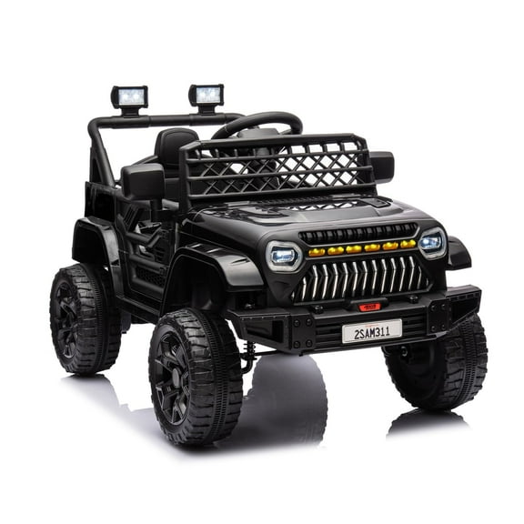 TROPOW 12V Kids Ride On Truck Electric Vehicle for Toddlers with Remote Control, 4-Wheel Suspension, Battery Display, LED Lights,Christmas Gift for Kids, Black