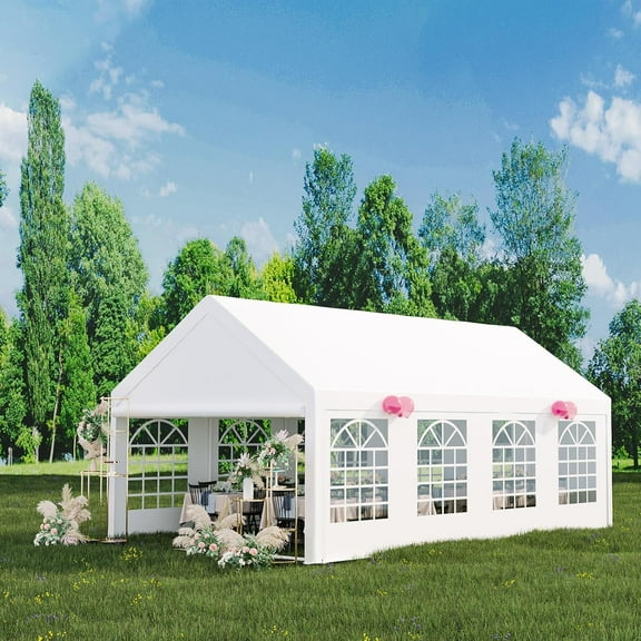 TROPOW 13 x 26 FT Outdoor Party Tent Canopy Wedding Patio Camping Gazebo Shelter Pavilion Cater Wedding BBQ Events Tent w/Removable Sidewalls & 3 Storage Bags, White