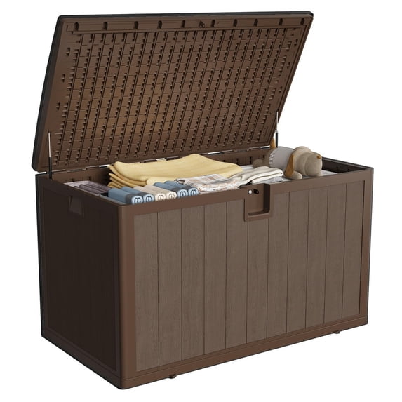 TROPOW 130 Gal Resin Deck Box, Waterproof Lockable Outdoor Storage Box, Versatile Outside Container for Package Parcels, Patio Furniture Cushions, Garden Tools & Pool Accessories
