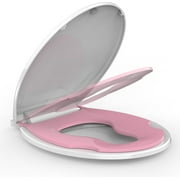 TROPOW 17" Round Toilet Seat With Built-In Toddler Seat - Easy Potty Training, Slow Close Feature, Easy Install & Clean, Perfect for Adults & Kids(White and Pink)