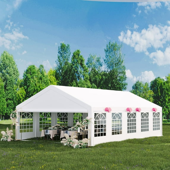 TROPOW 17 x 33 FT Outdoor Party Tent Canopy Wedding Patio Camping Gazebo Shelter Pavilion Cater Wedding BBQ Events Tent w/Removable Sidewalls & 3 Storage Bags, White