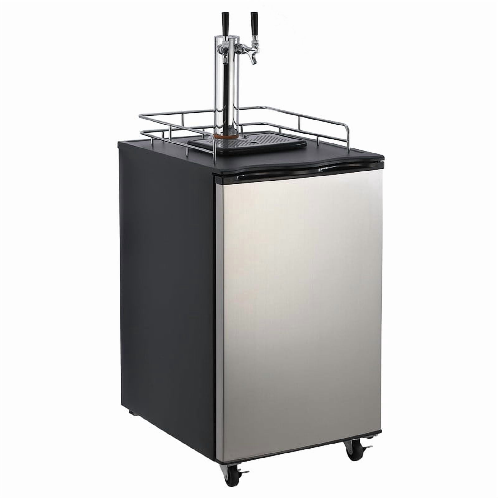 TROPOW 170L Full Size Dual Tap Kegerator - Stainless Steel Draft Beer Keg Dispenser with Drip Tray, CO2 Cylinder and Digital Temperature Control (32°f-50°f)