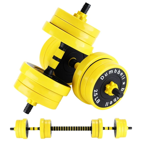 TROPOW 2-In-1 Adjustable Dumbbell Set, Dumbbell Weights Used As Dumbbell and Barbell Set, Yellow