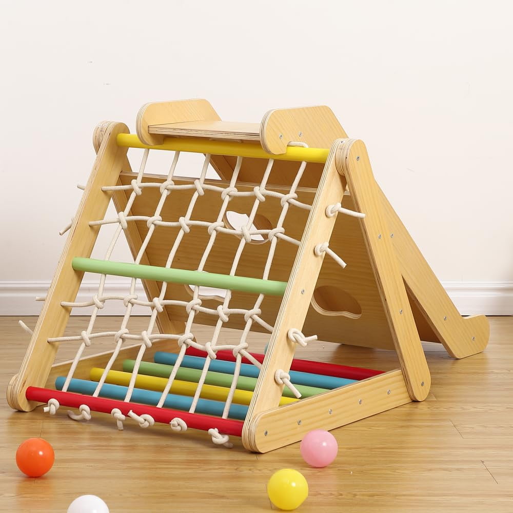 Triangular Toy TROPOW 2 in 1 Climbing Toy for Toddlers, Wooden Triangle Climber, 3 ...