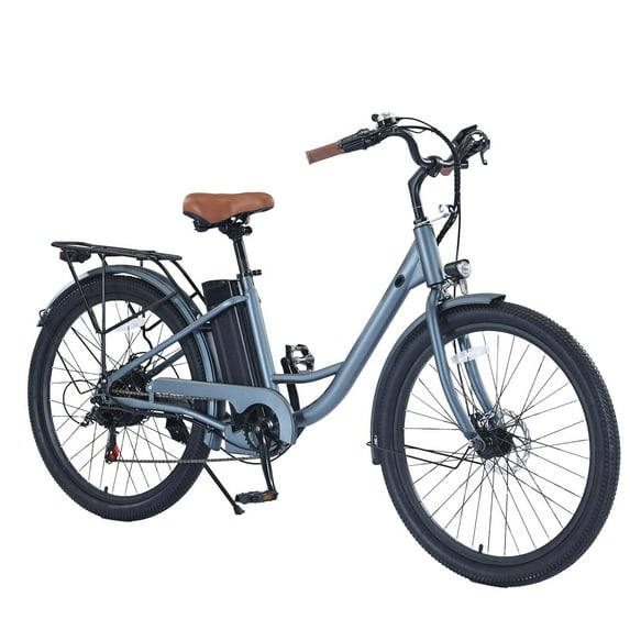 TROPOW 26 Inch Adult Electric Bike 7 Speed Electric City Cruiser Bicycle with 350W Brushless Motor, 36V Removable Battery,Blue