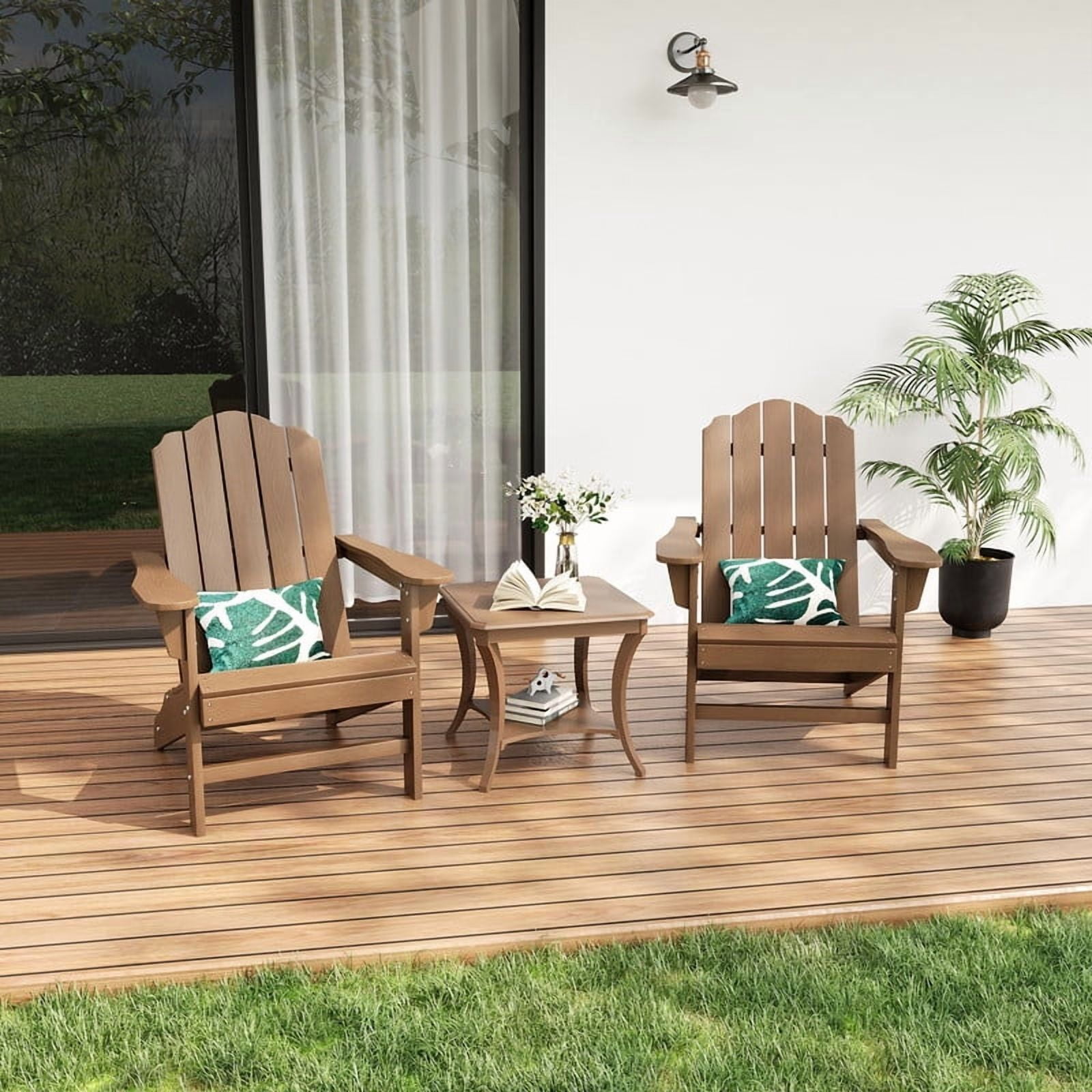 TROPOW 2PCS Adirondack Chair for Patio, HDPE Outdoor Lawn Chair with Wood Texture for Garden Backyard Deck Poolside Use