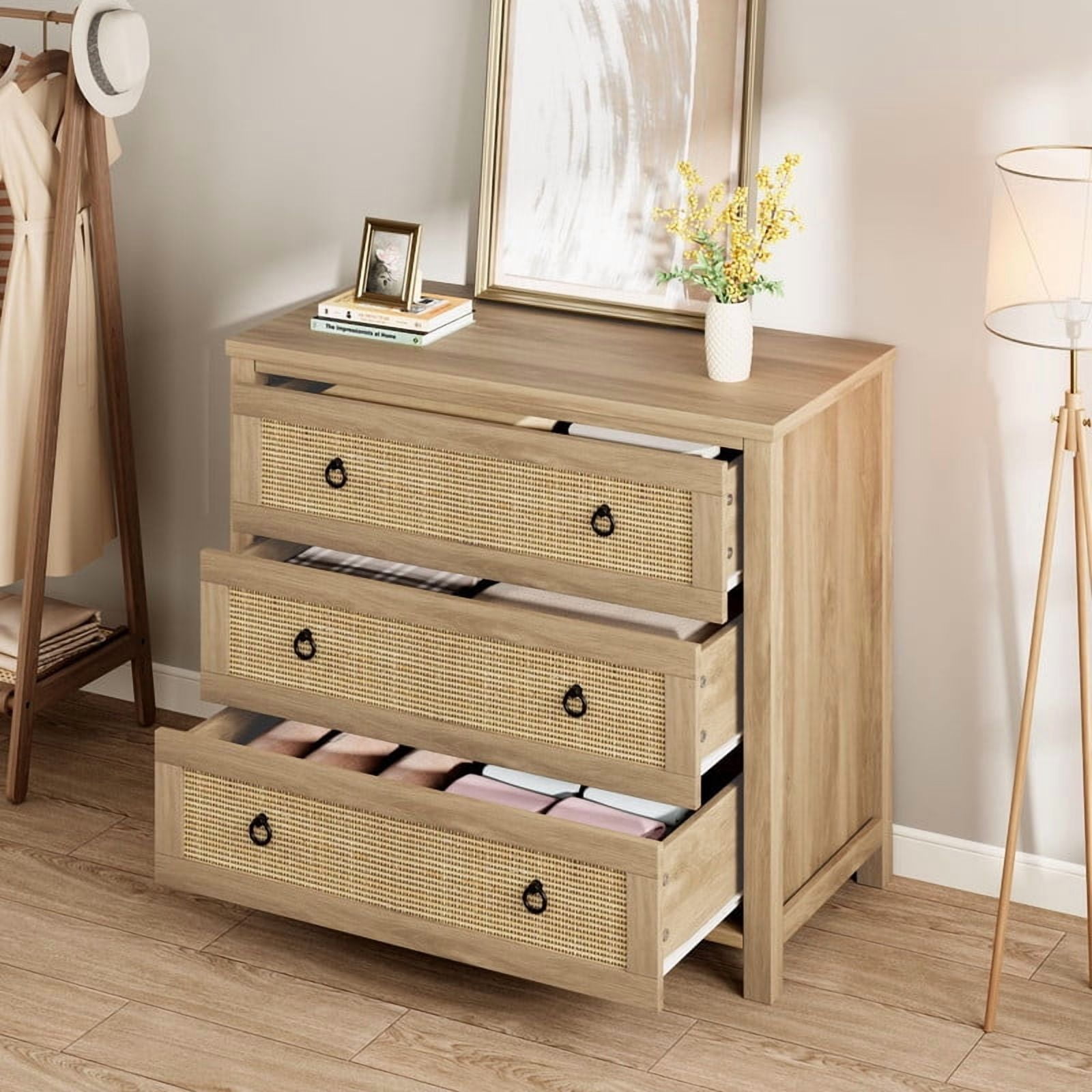 TROPOW 3 Drawer Dresser for Bedroom, Chest of Drawers, Modern Clothes Storage Cabinet & Wood Vertical Drawer Organizer for Living Room, Hallway, Nursery, Brown