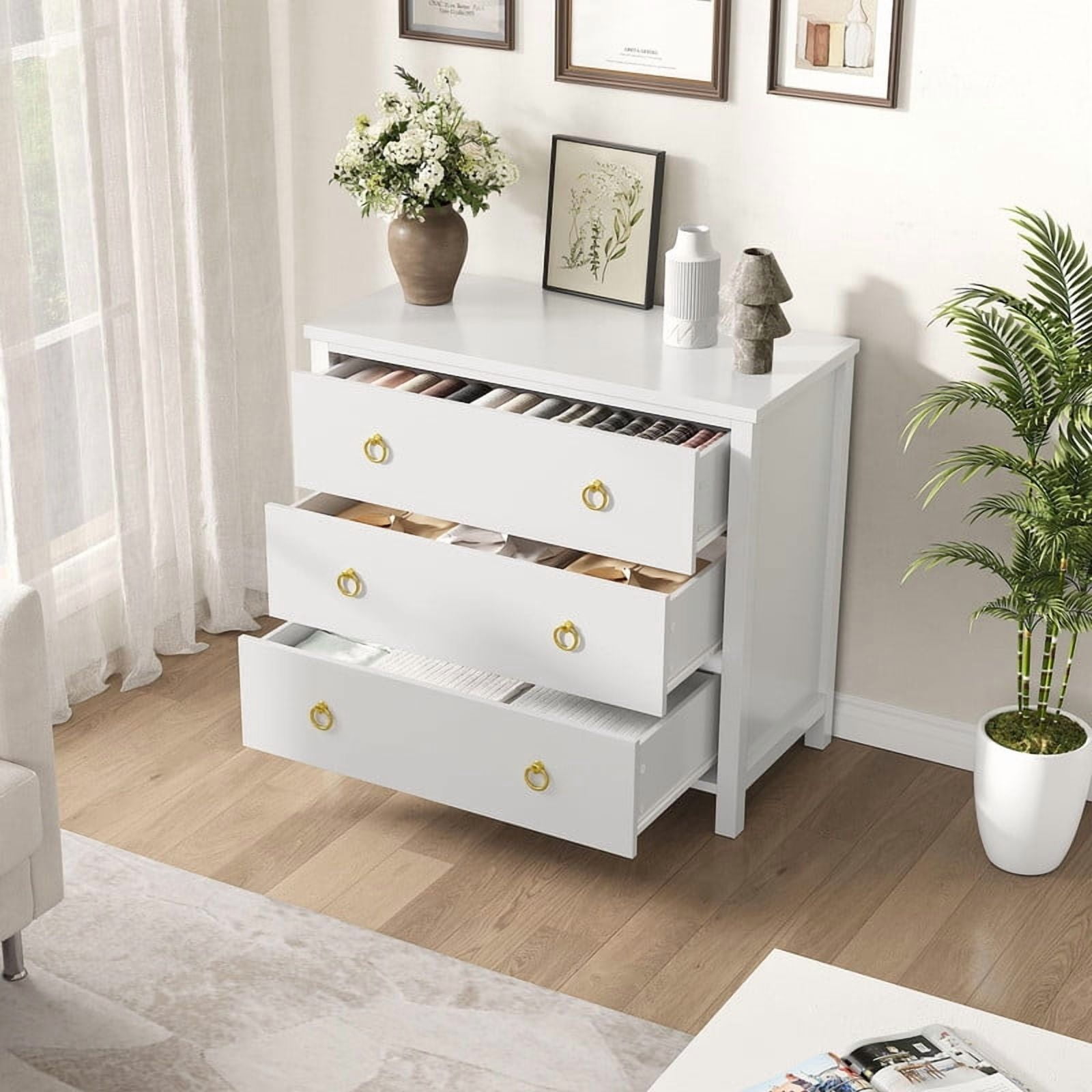 TROPOW 3 Drawer Dresser for Bedroom, Chest of Drawers, Modern Clothes Storage Cabinet & Wood Vertical Drawer Organizer for Living Room, Hallway, Nursery, White