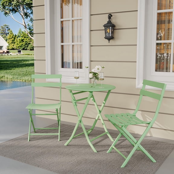 TROPOW 3 Piece Bistro Set Folding Outdoor Furniture Sets, Outdoor Patio Table and 2 Chairs for Balcony, Garden, Small Space, All Weather & No Assembly Required, Portable Cafe Set