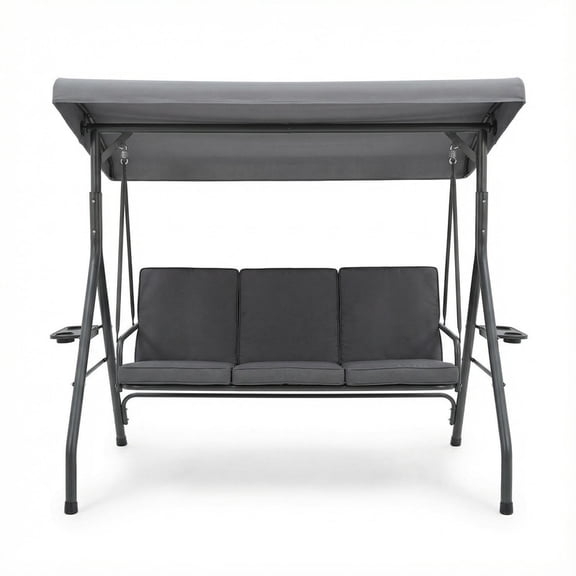 TROPOW 3-Seat Outdoor Porch Swing with Adjustable Canopy – Metal Frame Patio Swing Bench for Backyard, Garden, and Porch