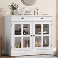 thumbnail image 1 of TROPOW 35.4 in Sideboard Buffet Cabinets with Glass Door, Buffet Cabinet with Storage, White&Brown Sideboard Cabinet with Drawer, Modern Buffets & Sideboards for Dining Room, Kitchen, 1 of 9