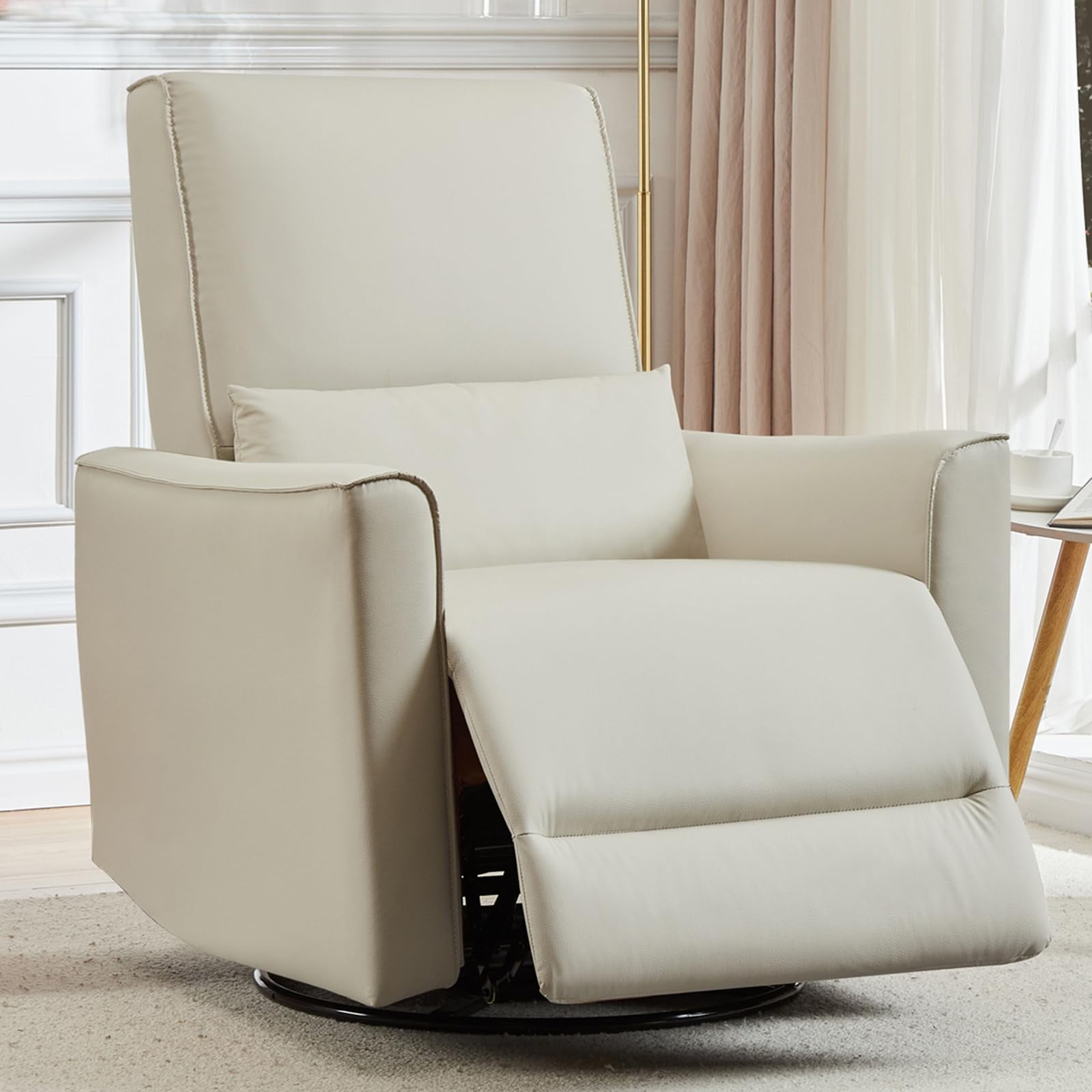 TROPOW 360° Swivel, Rocking Chair Nursery, Glider Rocker Recliner, PU Leather Sofa Chair with high Back, Deep Seat for Nursery, Living Room, Bedroom, Beige