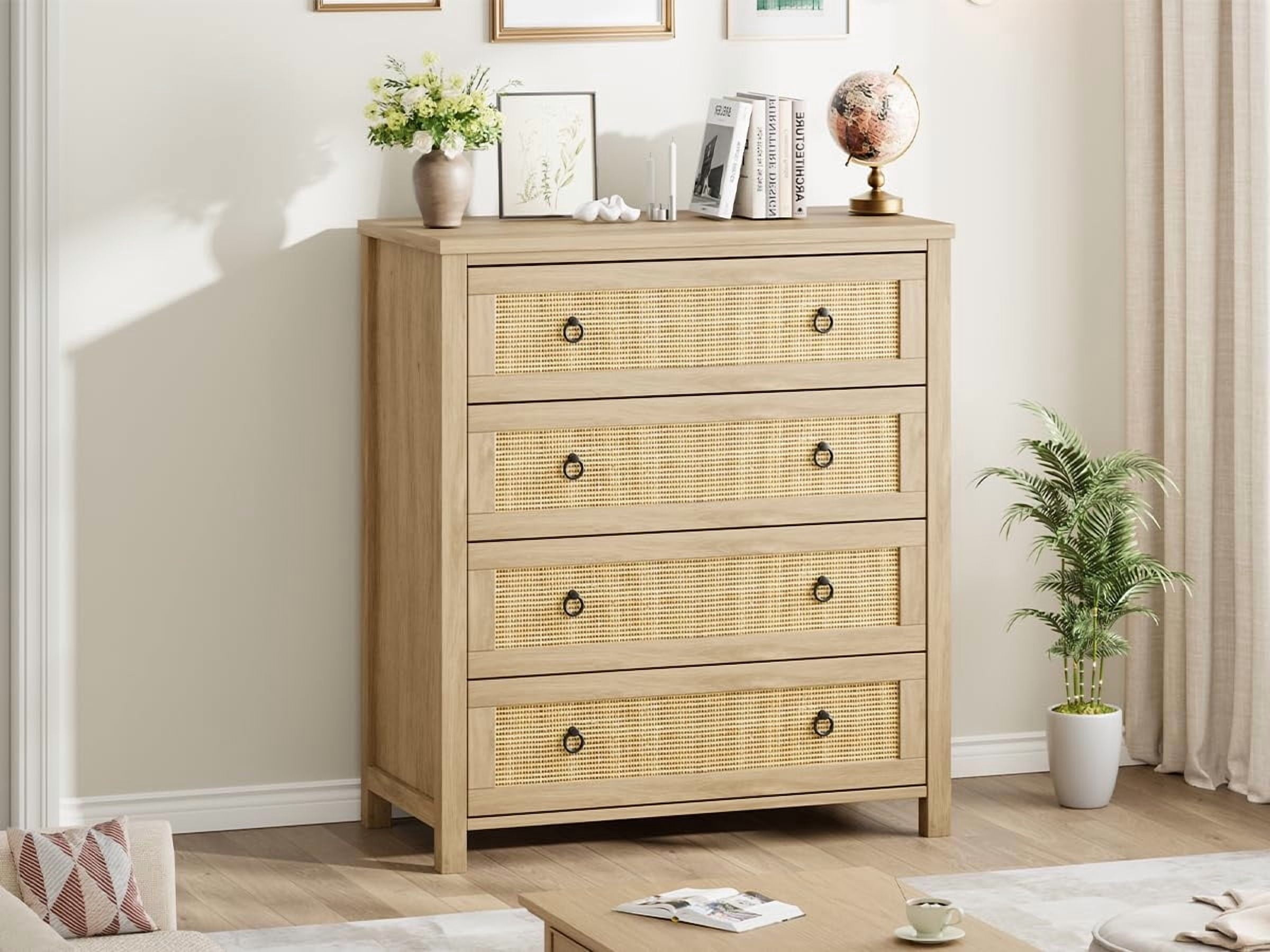 TROPOW 4 Drawer Dresser for Bedroom, Chest of Drawers, Modern Clothes Storage Cabinet & Wood Vertical Drawer Organizer for Living Room, Hallway, Nursery, Brown