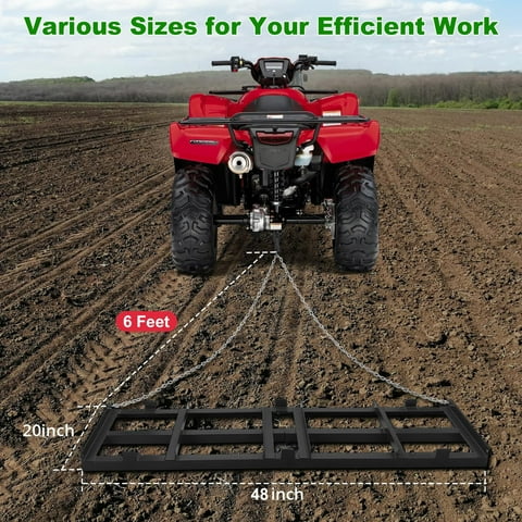 TROPOW 4 FT Drag Harrow Driveway Grader, Heavy Duty Power Rake with 4 FT Chain, Tow Behind Lawn Rake for ATV, UTV, Tractor, Mower, Land Leveler for Gravel, Sand, Soil, Hay,Black