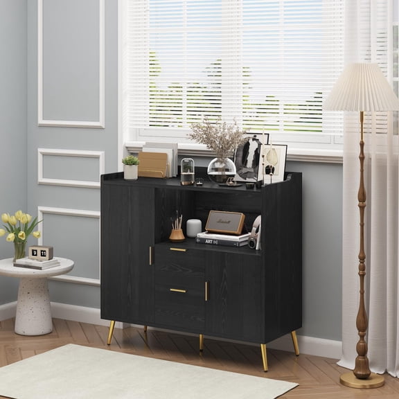 TROPOW 40" Kitchen Microwave Cabinet with Storage and Drawer, Modern Wooden Kitchen Buffet Sideboard Storage Cabinet, Coffee Bar, Floor Sideboard Buffet for Living Room, Dining Room, Bathroom