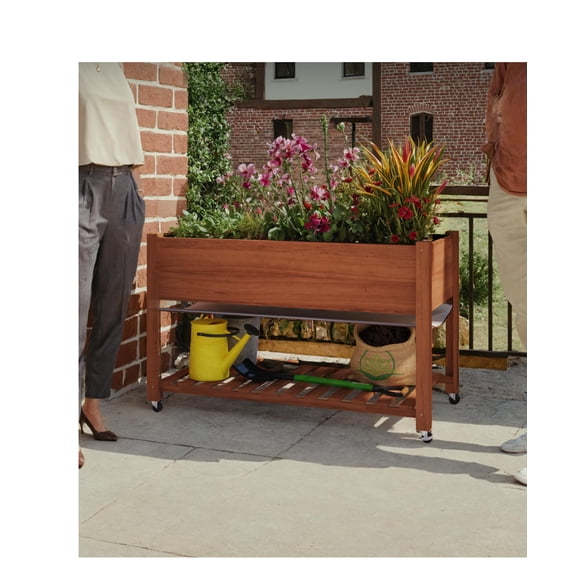 TROPOW 48x24x30in Raised Garden Bed with Wheels,Elevated Raised Planter Box Outdoor for Growing Vegetables and Herbs,Sturdy Wooden Raised Table Garden Bed with Legs-Enhanced Depth,Natural