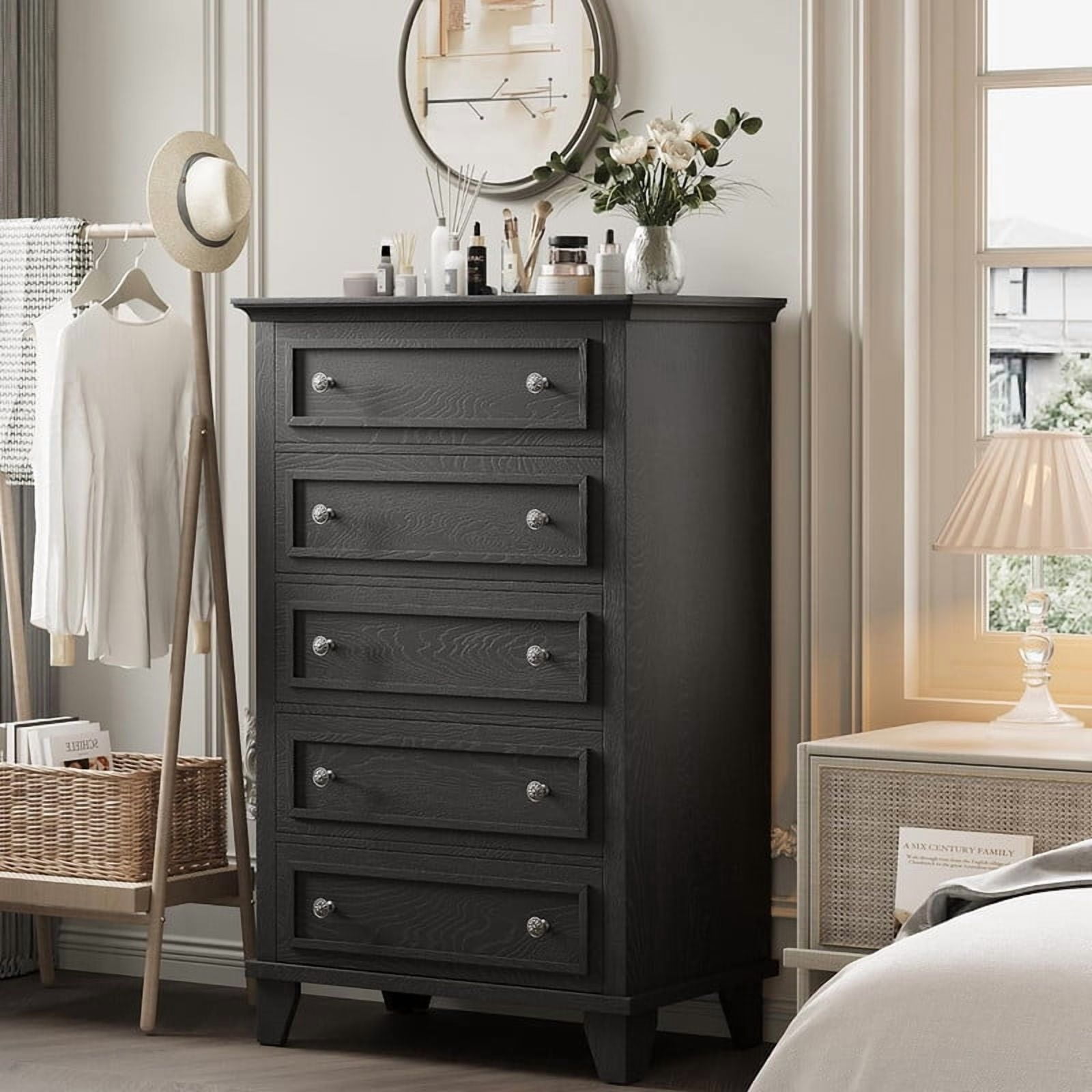 TROPOW 5 Drawer Dresser for Bedroom, 48" Tall Wood Dresser & Chests of Drawers with Deep Drawers, Modern Chest Organizer with Metal Handles for Living Room, Hallway, Entryway