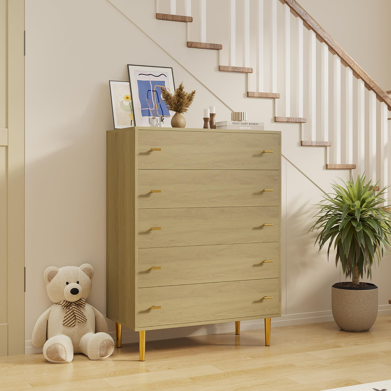 TROPOW 5 Drawers Dresser for Bedroom, 31.5" Wide Wood Rustic Chest of Drawers with Bar Handles, Vintage Design, Storage Dressers Organizer for Bedroom, Living Room, Hallway