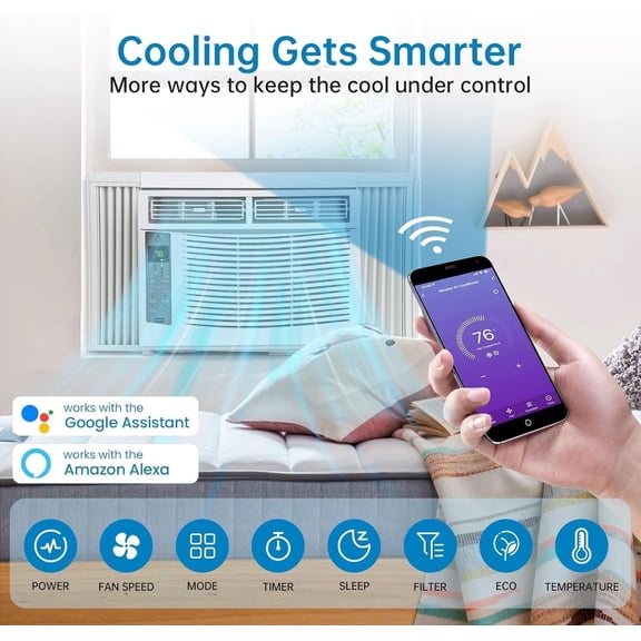 TROPOW 6,000 BTU Turbo Fast Cooling Up to 250 Sq.Ft. Flexible Opening(T Design), AC Unit with Remote & APP Control, Easy Install Kit, Auto Restart, 24H Timer Window Air Conditioners, White
