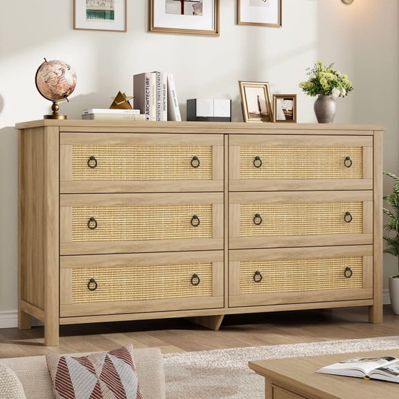 TROPOW 6 Drawer Dresser for Bedroom, Chest of Drawers, Modern Clothes Storage Cabinet & Wood Vertical Drawer Organizer for Living Room, Hallway, Nursery, Brown