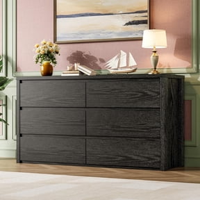 TROPOW 6 Drawer Dresser for Bedroom, Wide Wood Chest of Drawers Handle Free, Large Modern Dresser Storage Cabinet for Living Room, Hallway Entryway