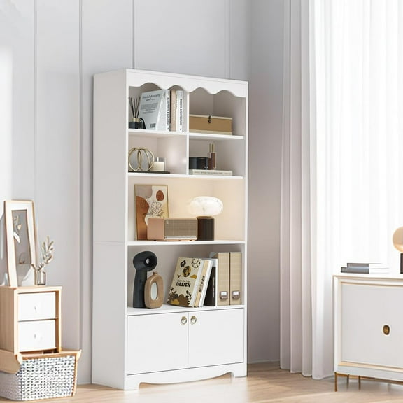 TROPOW 63 Inches Tall Storage Cabinet,5-Tier Bookcase,Wooden Bookshelf Storage Organizer,Freestanding Display Storage Cabinet,Bookcase and Bookshelf for Home Office, Living Room,Bedroom,White