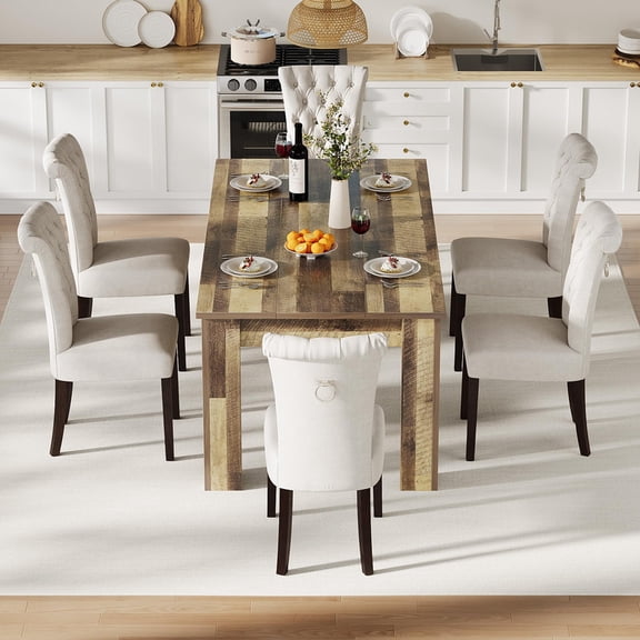 TROPOW 63" Large Kitchen Table for 4-6 People,63 Inch Dining Table for 4-6, Farmhouse Kitchen Table with Thick Frame & Triangular Legs,Sturdy Wood Base, Rectangular Table for Small Space