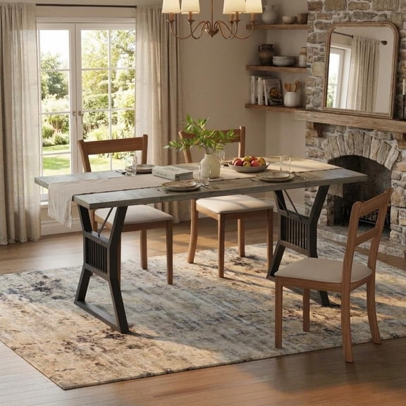 TROPOW 70.8" Dining Table for 4-6 People, Kitchen Table with Sturdy Metal Frame, Farmhouse Dining Table for Dining Room, Home Office, Living Room