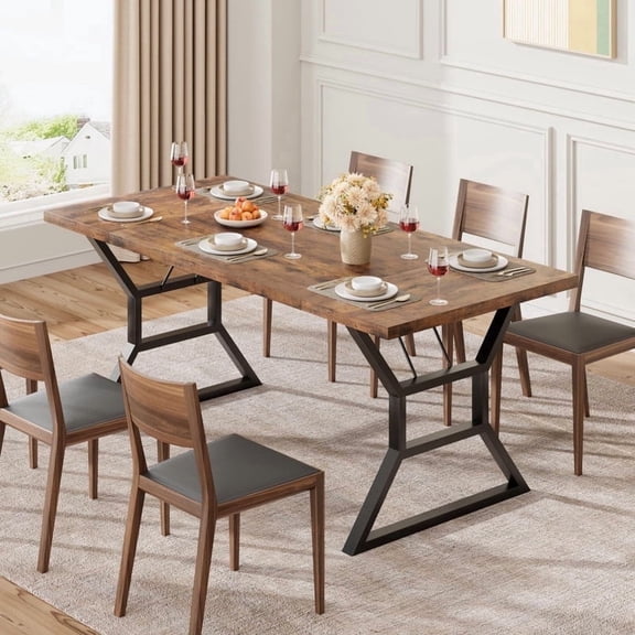 TROPOW 71 Inch Modern Industrial Dining Table Set for 6 - Heavy-Duty Stain-Resistant Tabletop, Easy Assembly for Kitchen, Dining Room & Apartment