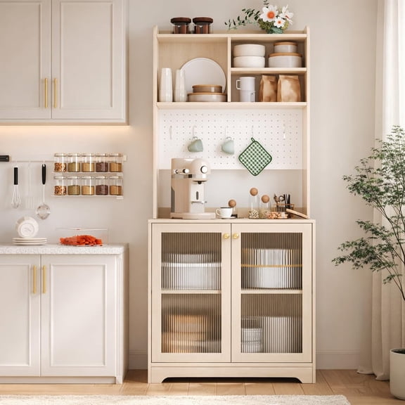 TROPOW 71 in Pantry Storage Cabinet with Doors, Kitchen Storage Cabinets with DIY Pegboard & Adjustable Shelves, Hutch Cabinet for Kitchen Dining Room Living Room