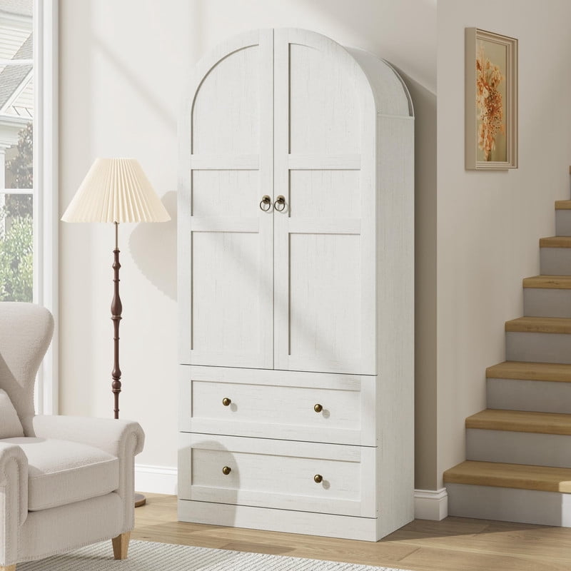 TROPOW 72 in Tall Arched Kitchen Pantry Cabinet, Farmhouse Wood Pantry Storage Cabinet with 2 Large Drawers, Wood Door, Freestanding Versatile Pantry Cabinets for Dining, Living Room