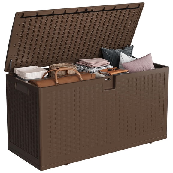 TROPOW 73 Gallon Resin Deck Box, Waterproof Outdoor Storage Box with Lockable Lid & UV Resistant, Patio Furniture Cushion Storage Container for Garden, Backyard, Poolside