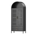 thumbnail image 1 of TROPOW 73 in Tall Arched Cabinet with Glass Doors & 2 Storage Drawers, Modern Display Cabinet with 2 Adjustable Shelves, Kitchen Pantry Storage Cabinet for Living Dinning Room, Black, 1 of 7