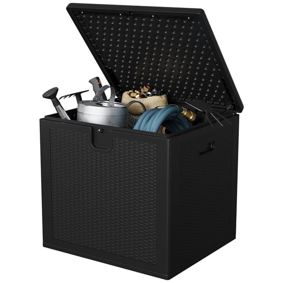 TROPOW 80 Gallon Resin Deck Box, Waterproof Outdoor Storage Box with Lockable Lid & UV Resistant, Patio Furniture Cushion Storage Container for Garden, Backyard, Poolside