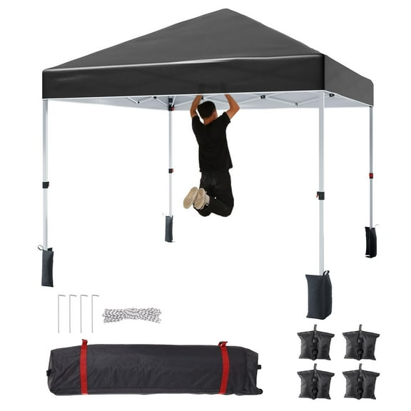 TROPOW 8x8 Ft Pop Up Canopy Tent, 1-Person Setup Pop Up Canopy Tent Instant Portable Shelter,Outdoor Patio Portable Canopy with 1-Button Push,4 Sand Bags,Roller Bag,Black
