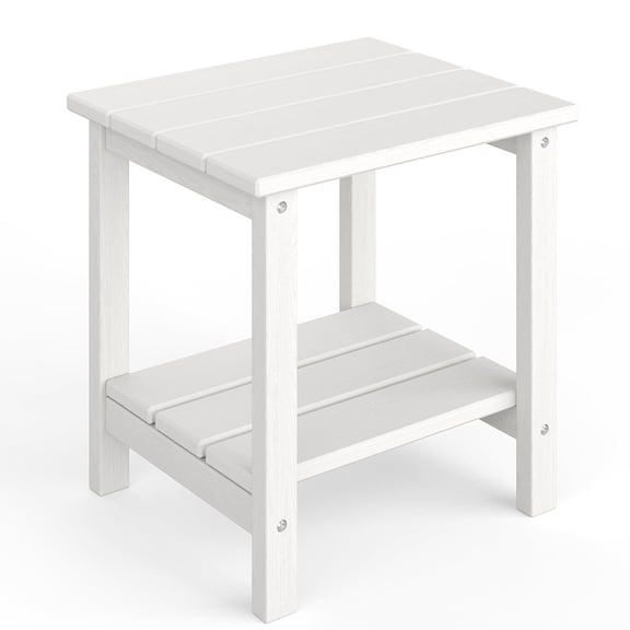 TROPOW All-Weather HDPE Adirondack Patio Side Table - 2-Tier Square Outdoor End Table, Weather Resistant, Easy Maintenance, for Patio, Pool, Deck, Backyard, Embossed Wood Grain