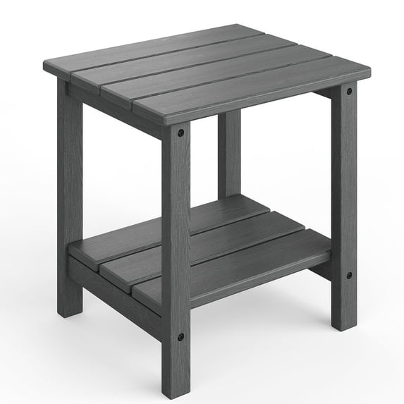 TROPOW All-Weather HDPE Adirondack Patio Side Table - 2-Tier Square Outdoor End Table, Weather Resistant, Easy Maintenance, for Patio, Pool, Deck, Backyard, Embossed Wood Grain