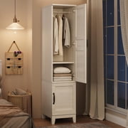 TROPOW Armoire Wardrobe Closet with 2 Doors,72 in Wooden Wardrobe Cabinet with Hanging Rod, Narrow Tall Clothing Armoire Cabinet with 18 Adjustable Shelves for Bedroom, Clothes, Rustic White