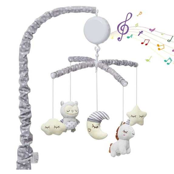 TROPOW Baby Crib Mobile, Nursery Mobile for Crib with Music Motor Spinner, Musical Crib Toys for Infants 0-6 Months Girls and Boys, Crib Mount Mobiles with 36 lullabies, Gray