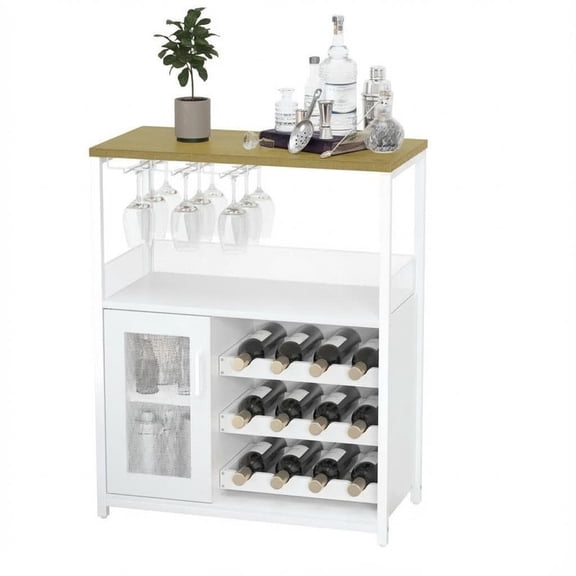 TROPOW Bar Cabinet,Removable Glass Rack, Industrial Wine Cabinet with Adjustable Wine Rack, Storage Metal Wood Sideboard Buffet