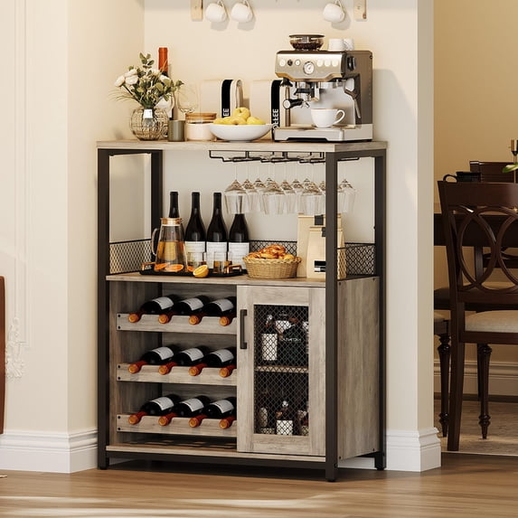 TROPOW Bar Cabinet,Removable Glass Rack, Industrial Wine Cabinet with Adjustable Wine Rack, Storage Metal Wood Sideboard Buffet