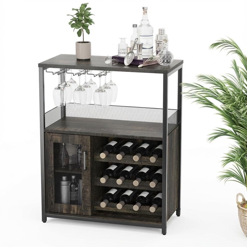 TROPOW Bar Cabinet,Removable Glass Rack, Industrial Wine Cabinet with ...