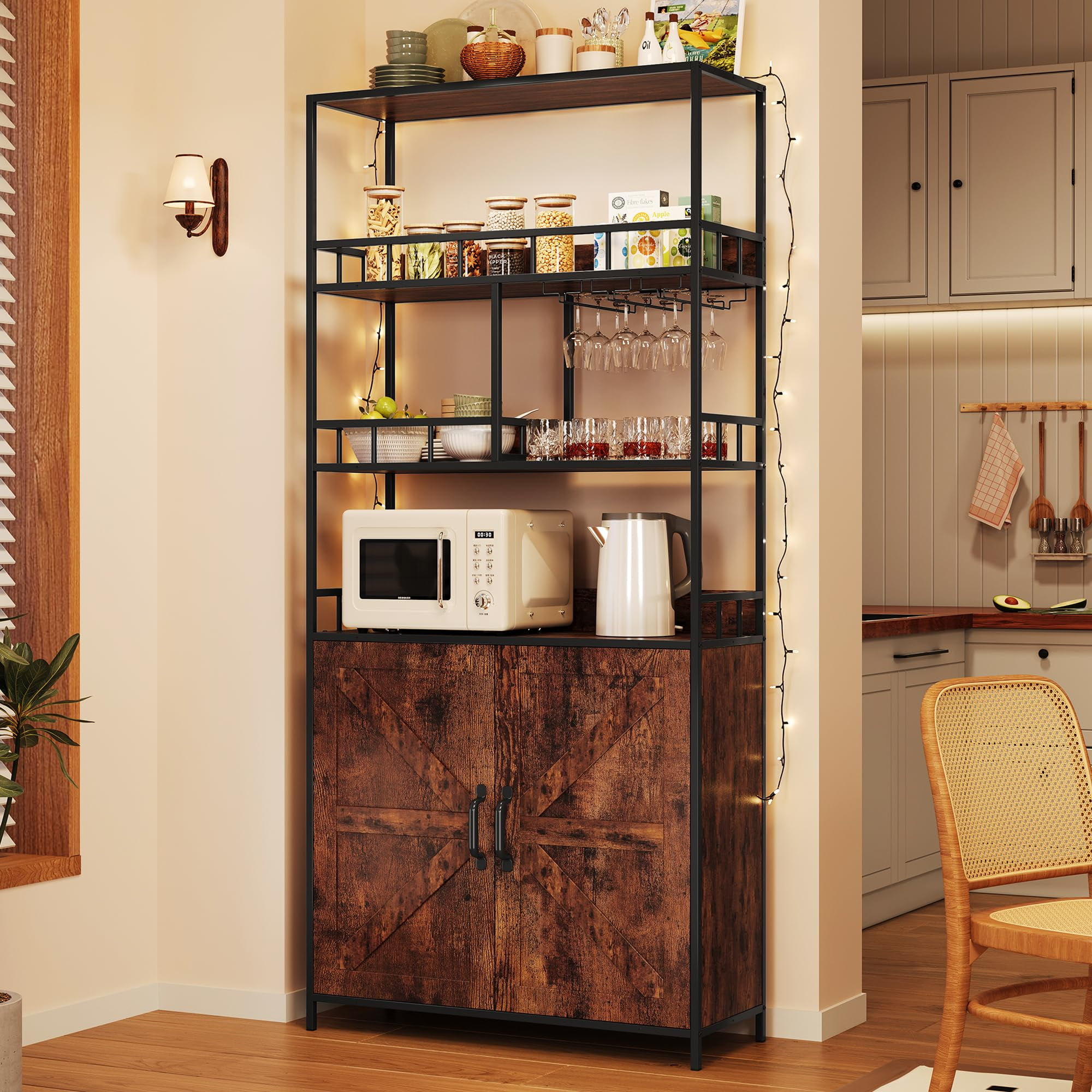 TROPOW Bar Cabinet Tall Wine Cabinet 70.8" Freestanding Wine Rack Industrial Liquor Cabinet with Glass Holder 5 Tier Bakers Rack with Cabinet Standing Microwave Stand Large Kitchen Storage Rack - Walmart.com