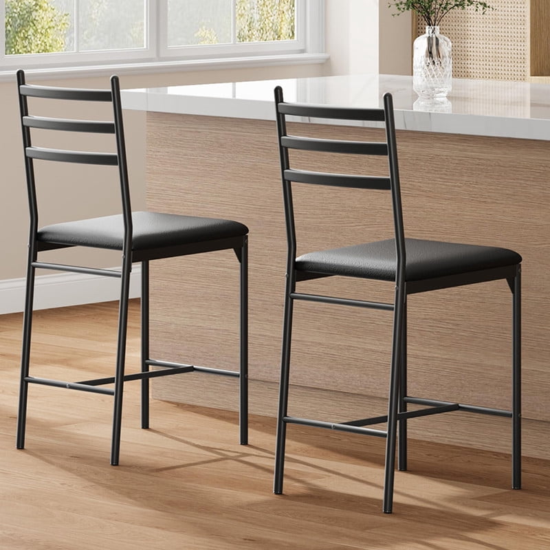 TROPOW Bar Stools Set of 2, Metal Counter Height Bar Chairs with Back and Thick Cushion, Upholstered Dining Chairs with Padded Seat, Barstools for Kitchen Island, Bar, Dining Room