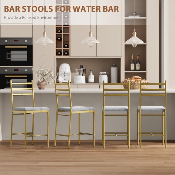TROPOW Bar Stools Set of 4, Metal Counter Height Bar Chairs with Back and Thick Cushion, Upholstered Dining Chairs with Padded Seat, Barstools for Kitchen Island, Bar, Dining Room